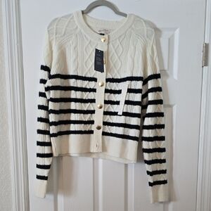 a new day Cream and Black Striped Cardigan